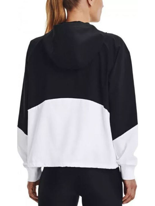 Women's Short Sports Jacket Windproof for Spring or Autumn with Hood Black/white