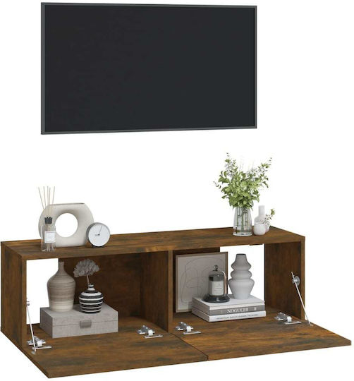 Wall-Mounted Living Room Cabinet Made of Smoked Oak Wood 100x30x30cm