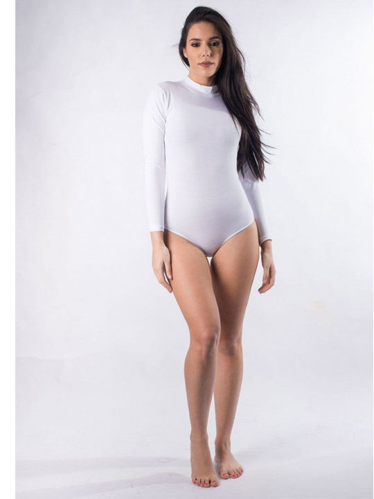 Lingerie Long Sleeve Bodysuit Slim Fit White