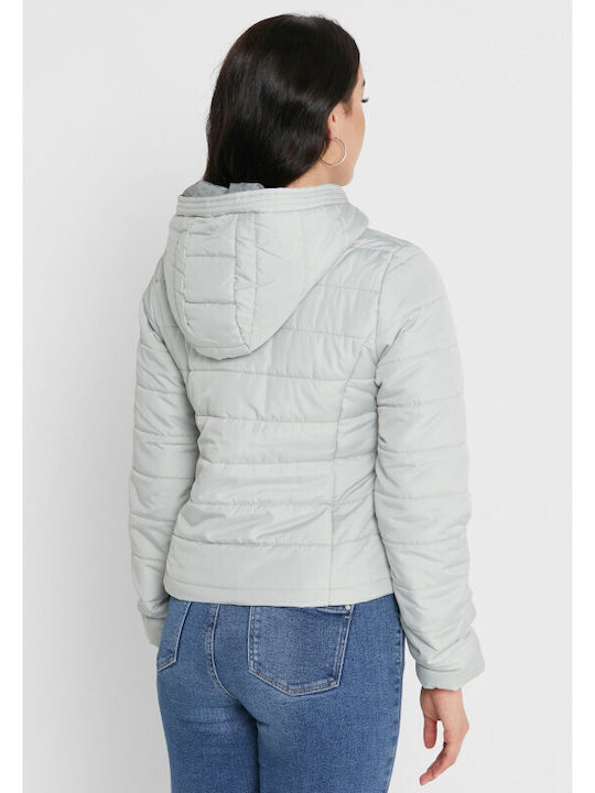 Vero Moda Women's Short Puffer Jacket for Winter with Hood Gray