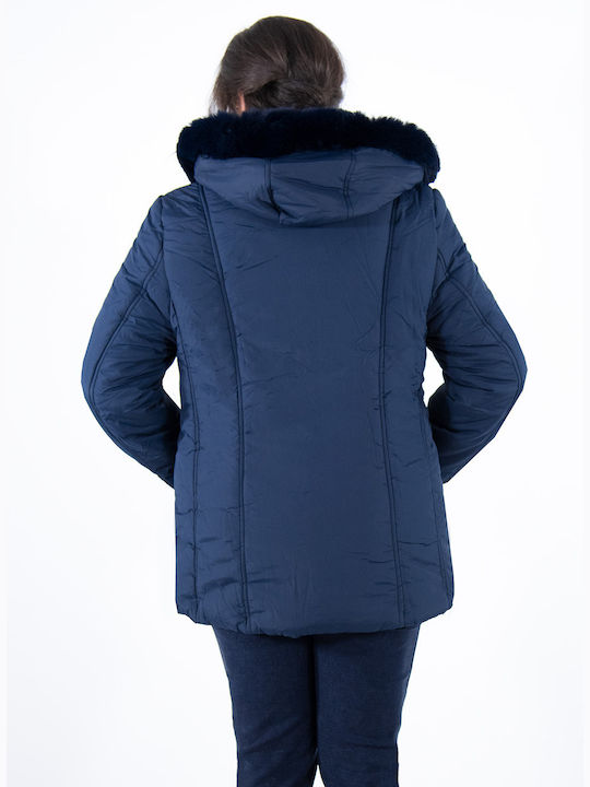 Gant Women's Short Parka Jacket for Winter with Hood Navy Blue