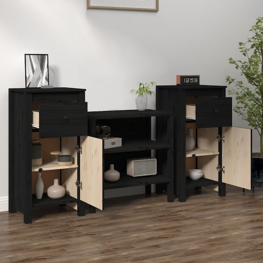 vidaXL Wohnzimmer Vitrine aus Massivholz Schwarz 40x35x80cm