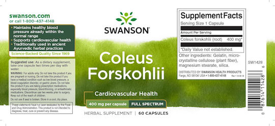 Swanson Coleus Forskohlii 400mg Special Food Supplement 60 caps