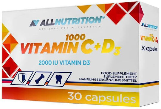 AllNutrition Vitamin C 1000 + D3 Multivitamin for Energy, Immune System Boost & Bone Health 1000mg 30 caps