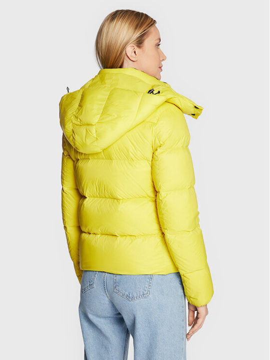 Calvin Klein Κοντό Γυναικείο Puffer Μπουφάν για Χειμώνα Κίτρινο