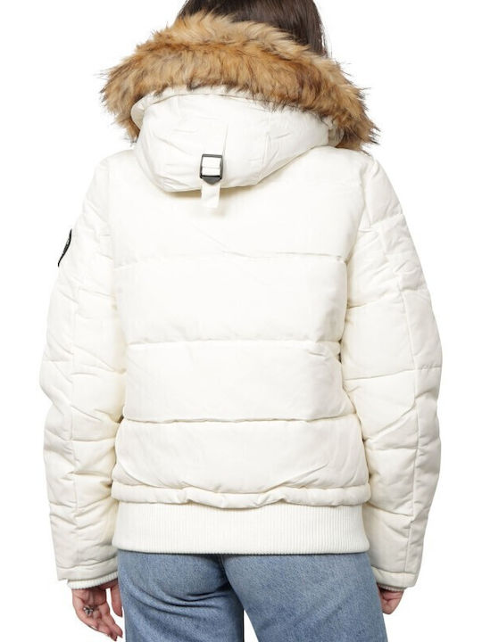 Everest Kurz Damen Puffer Jacke mit pelziger Kapuze für Winter Off White