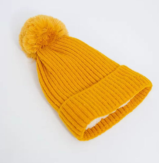 CP-01 Γυναικείος Pom Pom Beanie Σκούφος σε Κίτρινο χρώμα