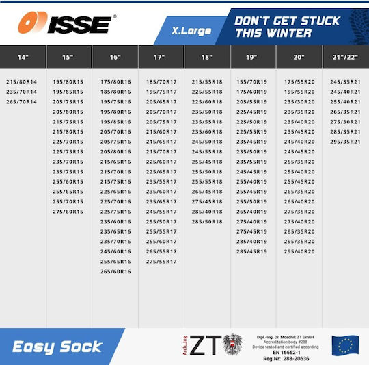 Isse Easy Sock XLarge Anti-slip Snow Socks XL Passenger Car 2pcs