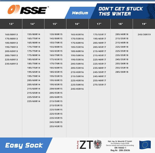 Isse Easy Sock Medium Anti-slip Snow Socks Medium Passenger Car 2pcs