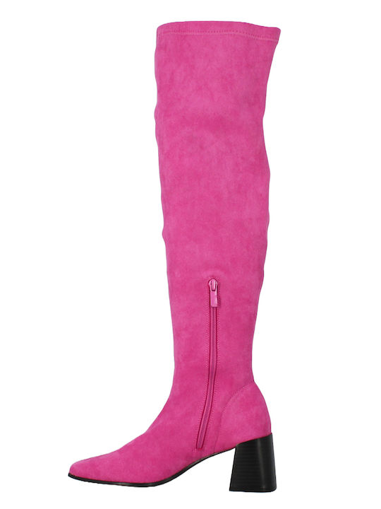 Wildleder Damenstiefel Über dem Knie Fuchsie