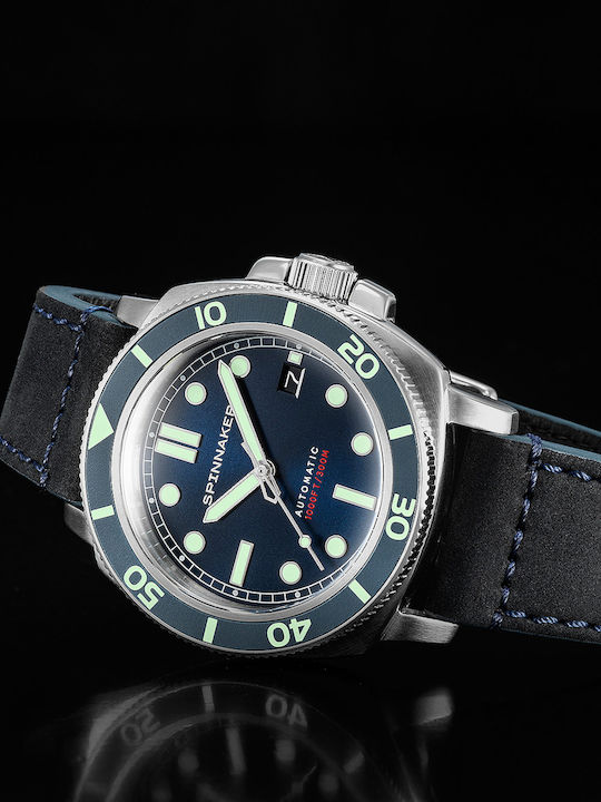 Spinnaker Hull Diver Men's Watch 42mm Automatic with Black Leather Strap