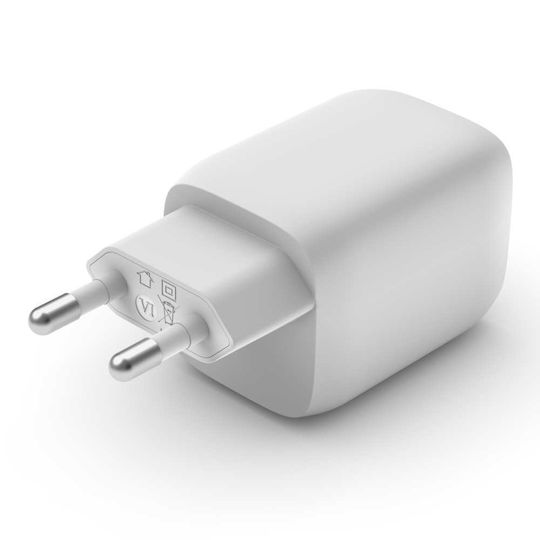 Belkin Φορτιστής GaN με 2 Θύρες USB-C και Καλώδιο USB-C 65W Power Delivery Λευκός (WCH013VF2MWH-B6)