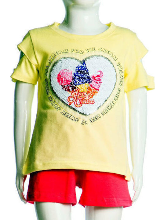 Kids' Set with Shorts Summer 2pcs Yellow Ice Cream