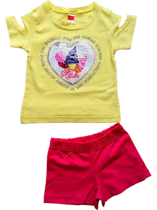 Kids' Set with Shorts Summer 2pcs Yellow Ice Cream