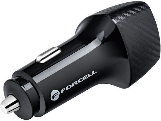 Forcell Φορτιστής Αυτοκινήτου 18W 2A με μία Θύρα: 1xUSB Μαύρο Χρώμα