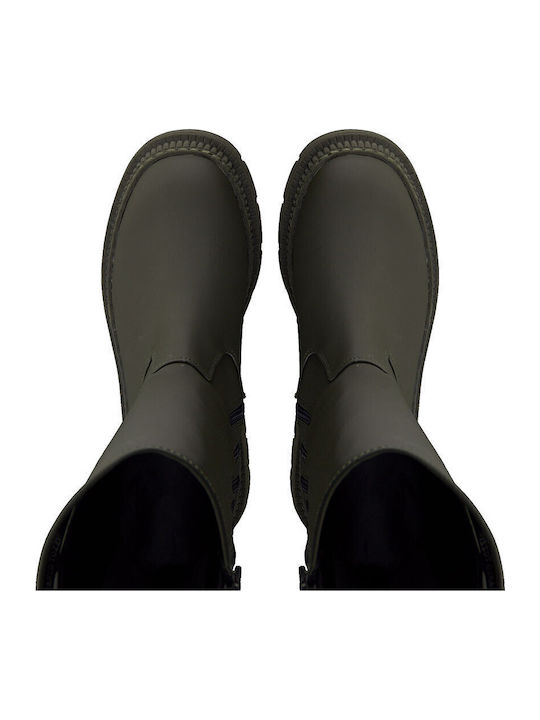 Synthetic Leather Women's Boots with Zipper Khaki
