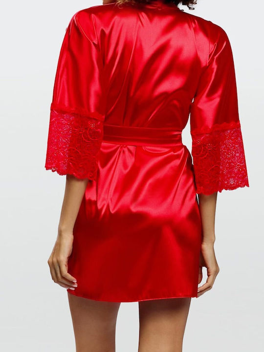 Dkaren Judyta Women's Winter Satin Pajama Robe Red