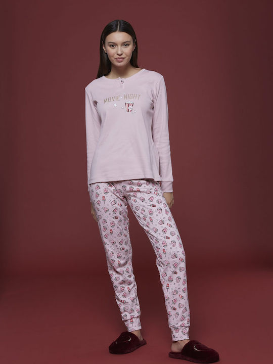 Noidinotte Winter Damen Pyjama-Set Baumwolle Rosa