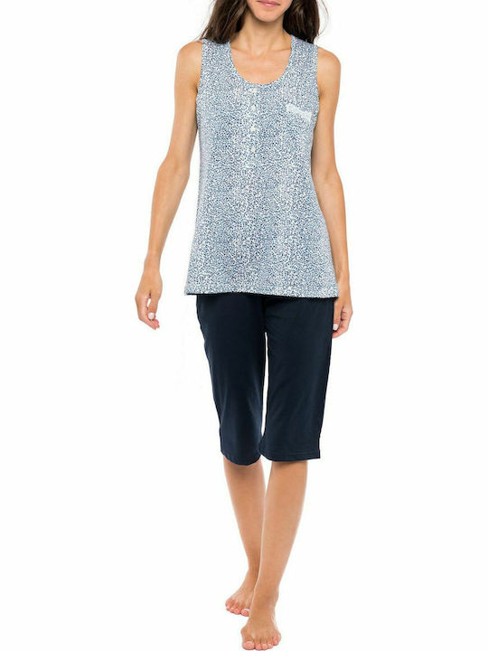 Pink Label Sommer Damen Pyjama-Set Navy