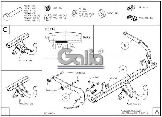 Galia Abschlepphaken Auto Peugeot 406