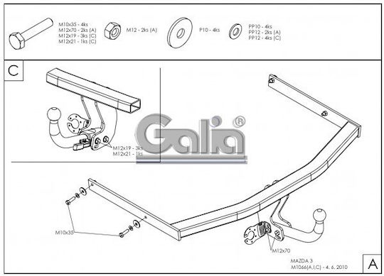 Galia Automatic Tow Hook Car Mazda 3 4 door 2003 - 2009 Automatic Maximum Towing Weight 1500kg
