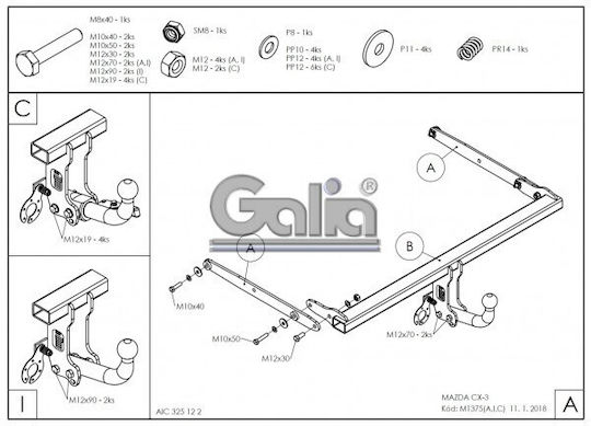 Galia Automatic Tow Hook Car Mazda CX-3 Suv 2015 Automatic Maximum Towing Weight 1800kg