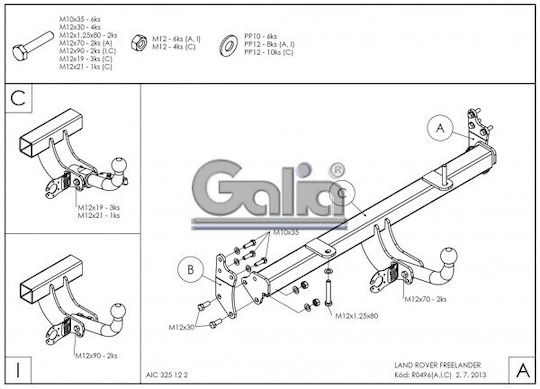 Galia Теглич за Автомобили Land Rover Фрилендър 1998 - 2007 г. с болтове Максимално Тегло на Влечение 2000кг с винтове