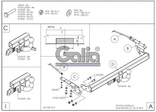Galia Abschlepphaken Auto Toyota Korolla
