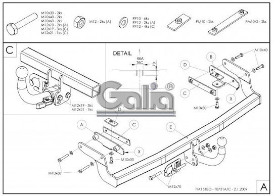 Galia Abschlepphaken Auto Fiat Stil