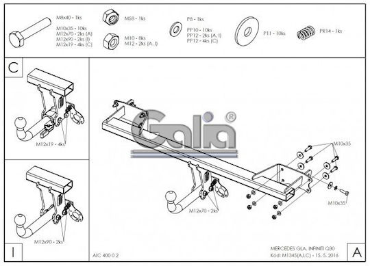 Galia Atașament de remorcare Car Mercedes-Benz GLA - Magazin online 2014 cu Bolțuri Tracțiune maximă 2000kg