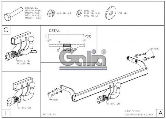 Galia Tow Hook Car Suzuki Celerio Hatchback 2014 with bolts Maximum Towing Weight 700kg with Screws