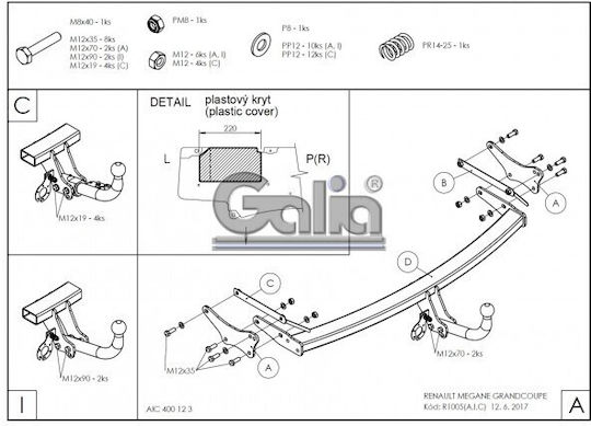 Galia Automatic Tow Hook Car Renault Megane GrandCoupe 4-door, 2016 Automatic