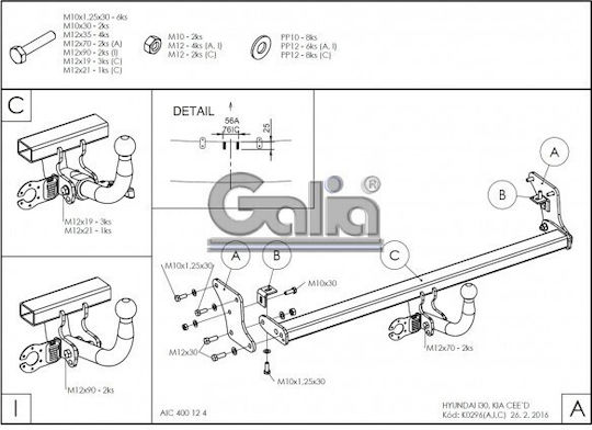 Galia Abschlepphaken Auto Kia Ceed