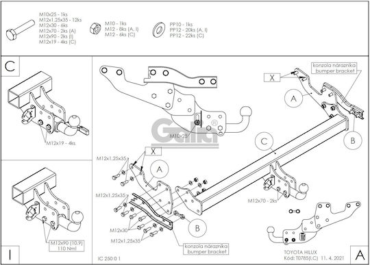 Galia Αυτόματος Κοτσαδόρος Αυτοκινήτου Toyota Hilux 4 Wd 2016 Αυτόματος Μέγιστης Έλξης 3500kg