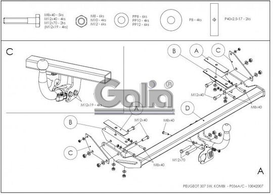 Galia Abschlepphaken Auto Peugeot 307