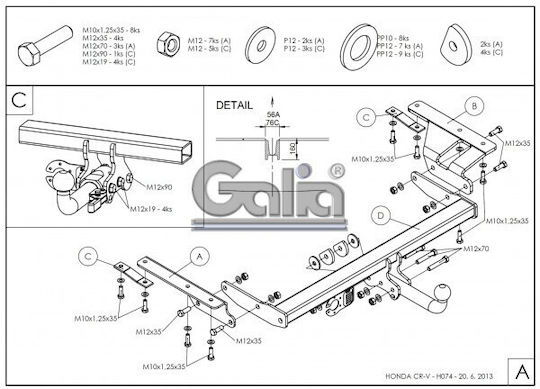 Galia Abschlepphaken Auto Honda CR-V (Compact Recreational Vehicle)