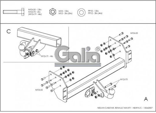 Galia Atașament de remorcare Car Nissan Cabstar 2006 cu șuruburi Tracțiune maximă 3500kg