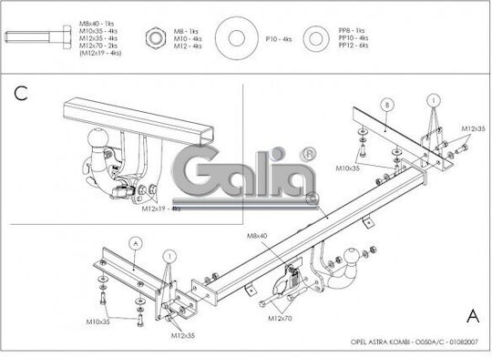 Galia Automatic Tow Hook Car Opel Astra 2004-2010 Automatic Maximum Towing Weight 1500kg