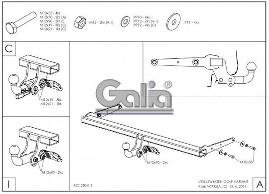 Galia Abschlepphaken Auto Volkswagen Golf
