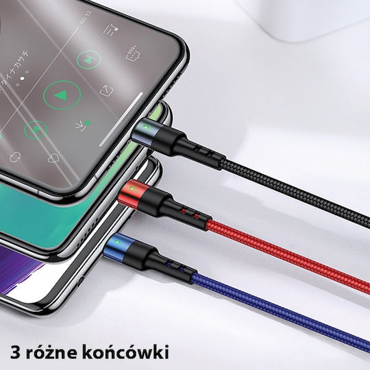 Usams SJ410 U26 Geflochten USB zu Blitzschlag / Typ-C,TC-TC / Micro-USB Kabel 2A Schwarz 0.35m (SJ410USB01)