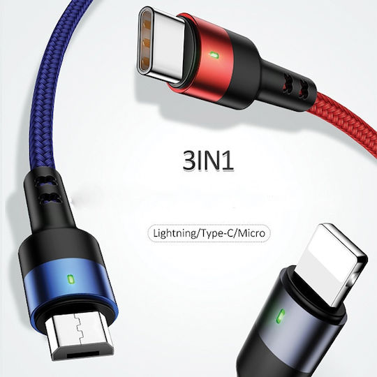 Usams SJ410 U26 Geflochten USB zu Blitzschlag / Typ-C,TC-TC / Micro-USB Kabel 2A Schwarz 0.35m (SJ410USB01)