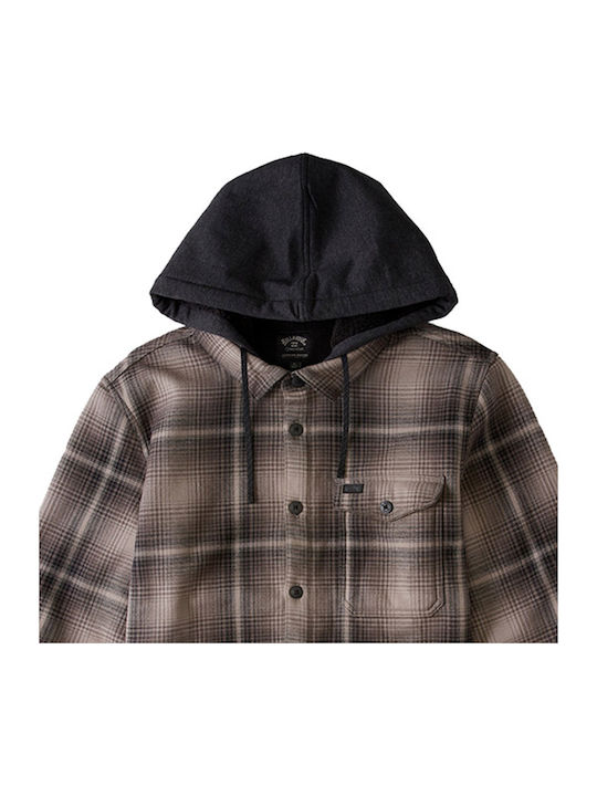 Furnace Long Sleeve Flannel Overshirt in Regular Fit Checked Brown