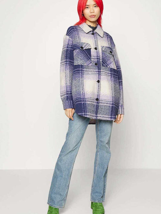 Дамско Проверено Лилав Overshirt