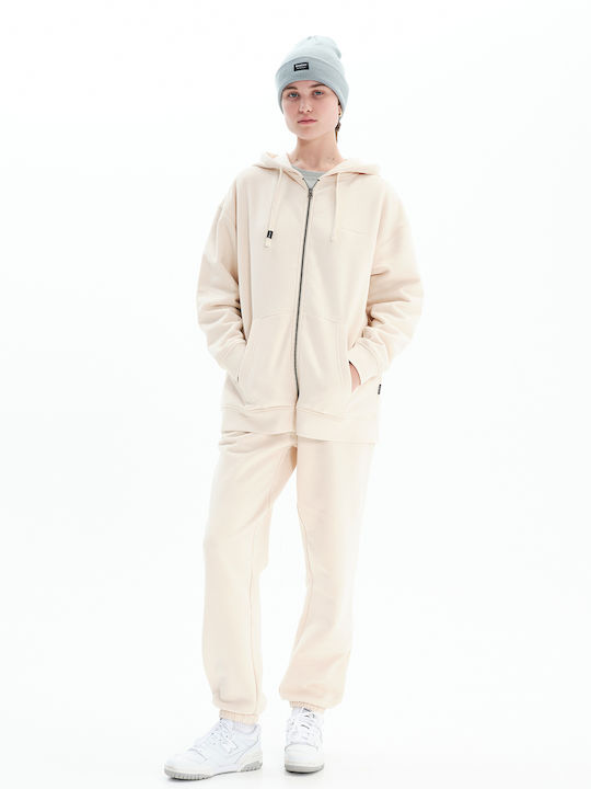 Pantaloni Trening Dama Cu Elastic Fleece Ecru