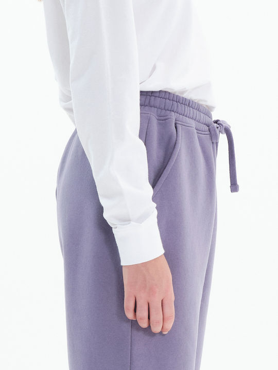222.bw25.102 Violet Παντελόνι Φόρμας με Λάστιχο Fleece Violet