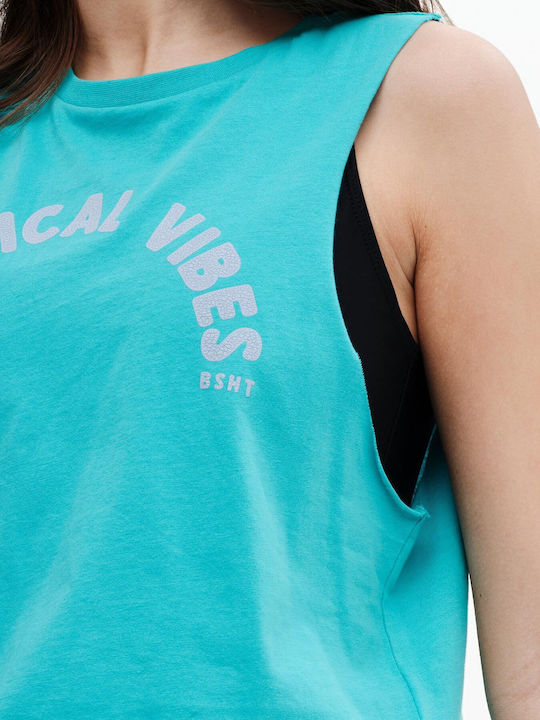 Damen Sport Crop Top Ärmellos Türkis