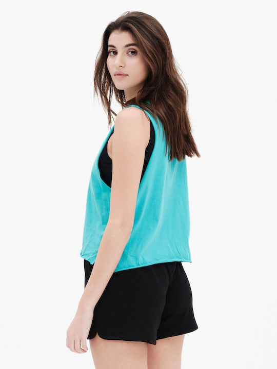 Basehit Damen Sportliches Crop Top Ärmellos Türkis