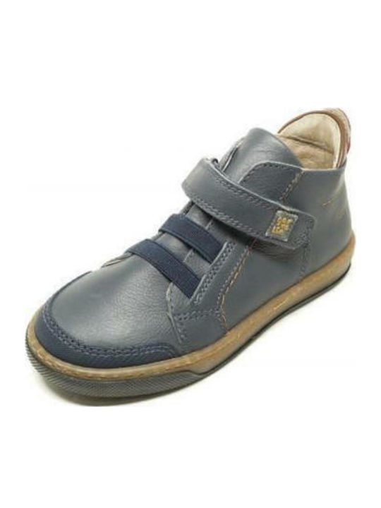 Leather Kids Boots with Velcro Blue