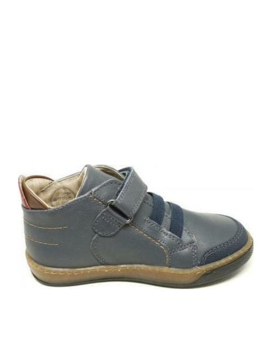 Leather Kids Boots with Velcro Blue