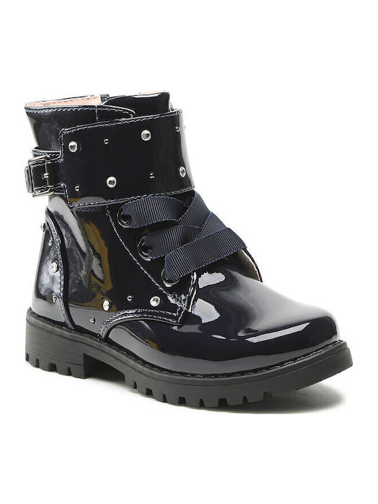 Biker Kids Boots from Patent Leather with Zipper Navy Blue